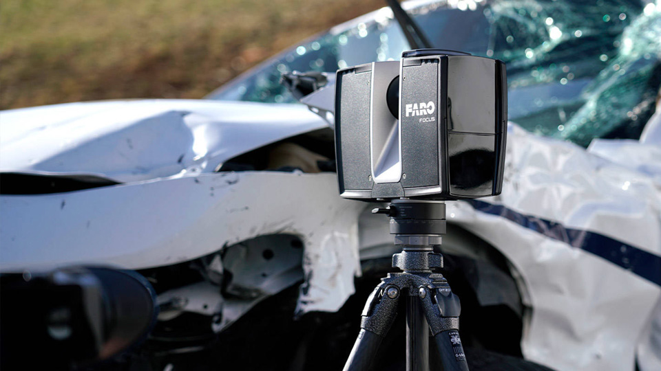 Faro Focus 3D scanner in use after a traffic accident
