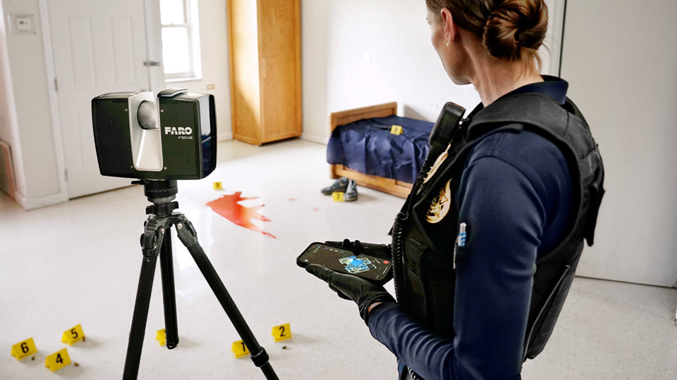 Faro Focus 3D scanner scanning a crime scene